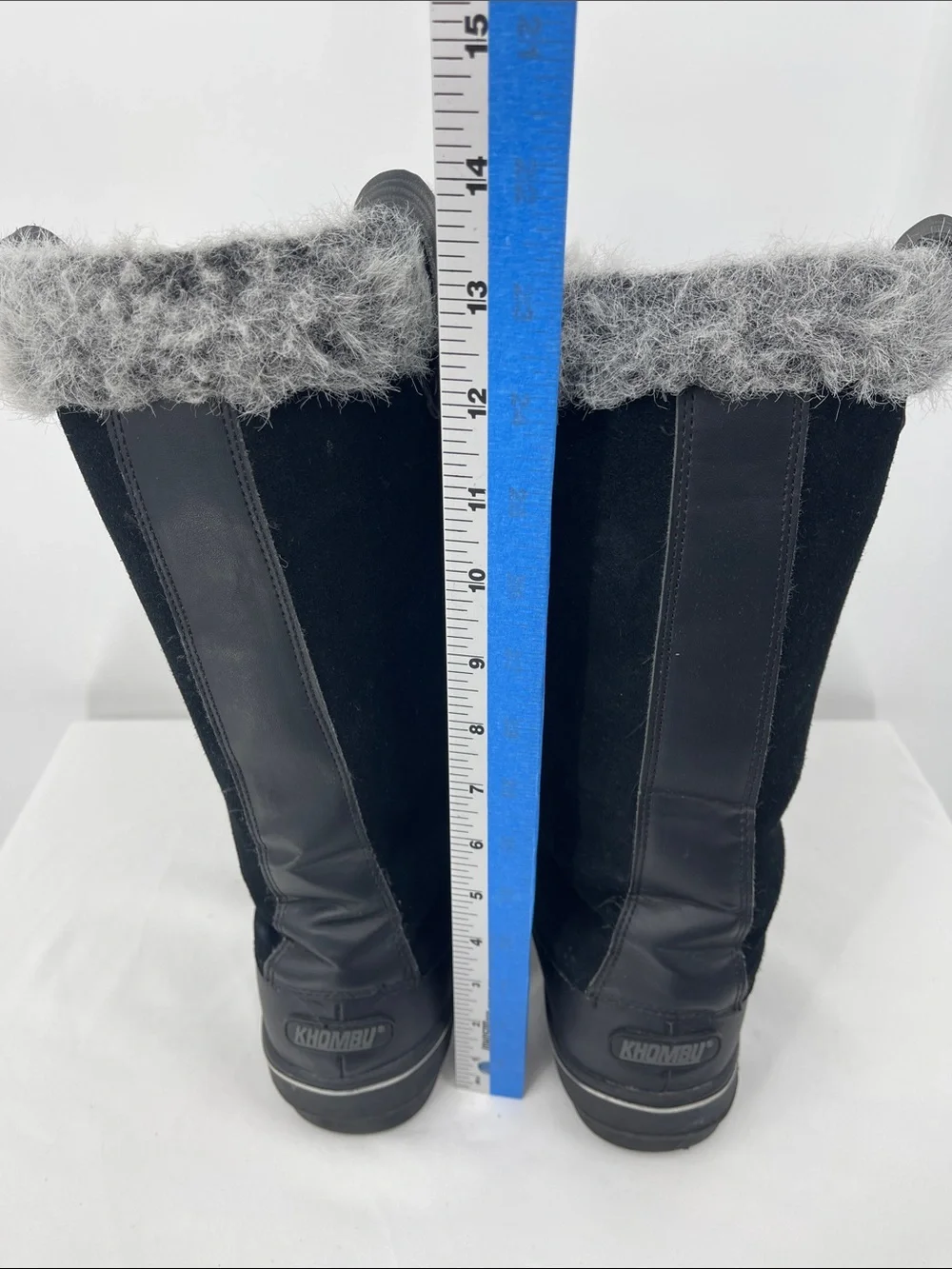 KHOMBU SIZE 11 Women's Black Faux-Fur Lace-Up Winter Boots with Grey Trim